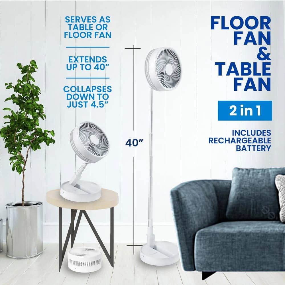 As Seen on TV 2-in-1 Adjustable Height 40 in. Unique Foldable and Portable My Foldaway Rechargeable Floor and Table Fan 3 As Seen on TV 2-in-1 Adjustable Height 40 in. Unique Foldable and Portable My Foldaway Rechargeable Floor and Table Fan - Image 3