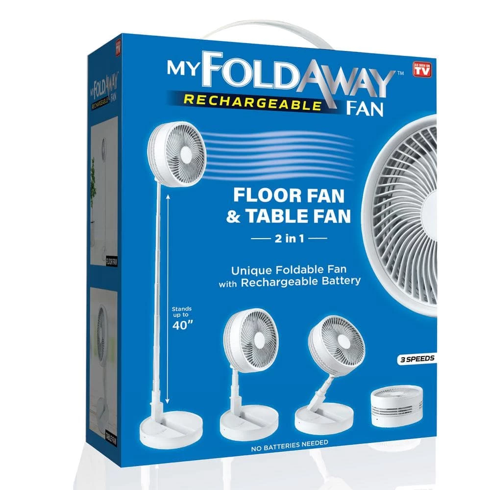 As Seen on TV 2-in-1 Adjustable Height 40 in. Unique Foldable and Portable My Foldaway Rechargeable Floor and Table Fan 1 As Seen on TV 2-in-1 Adjustable Height 40 in. Unique Foldable and Portable My Foldaway Rechargeable Floor and Table Fan