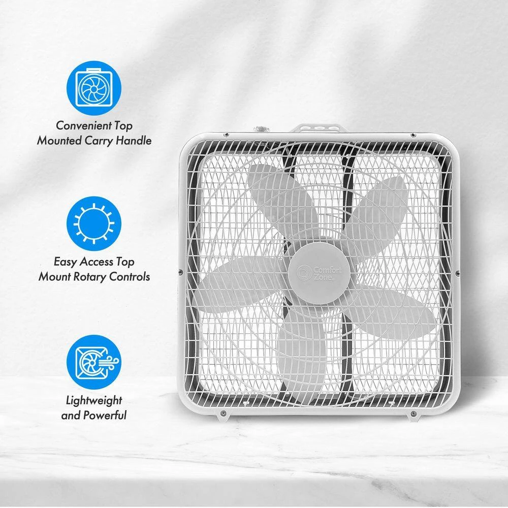 Comfort Zone 20 in. White High Performance Box Fan with Carry Handle 8 Comfort Zone 20 in. White High Performance Box Fan with Carry Handle - Image 8