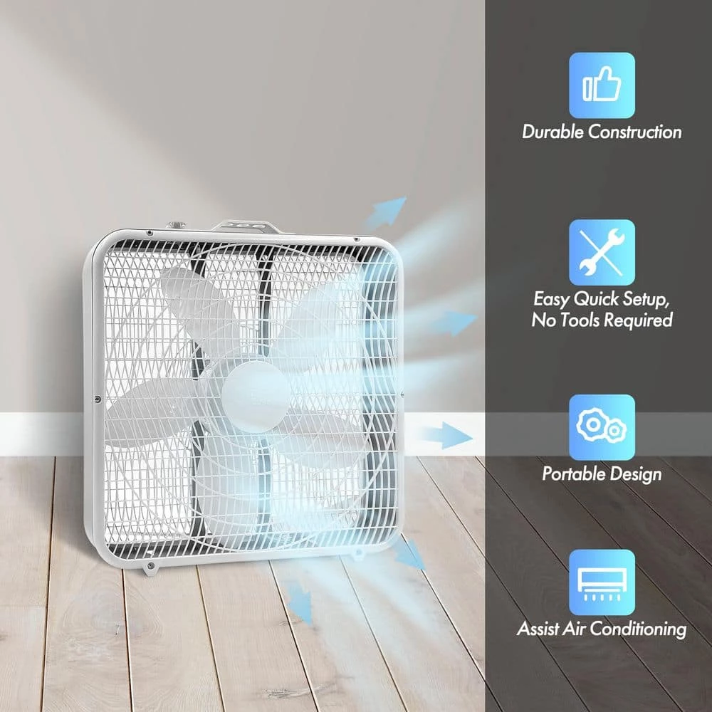 Comfort Zone 20 in. White High Performance Box Fan with Carry Handle 6 Comfort Zone 20 in. White High Performance Box Fan with Carry Handle - Image 6