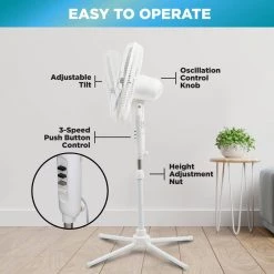 Comfort Zone 16 in. Oscillating Pedestal Fan in White -Fans Shop white comfort zone pedestal fans czst161bte 44 1000