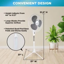 Comfort Zone 18 in. White Oscillating Pedestal Fan with Adjustable Height -Fans Shop white comfort zone pedestal fans czst185wt 66 1000