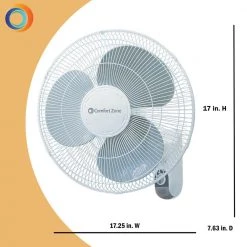 Comfort Zone 16 in. White Oscillating 3-Speed Wall-Mount Fan with Adjustable Tilt -Fans Shop white comfort zone wall mounted fans cz16w 40 1000