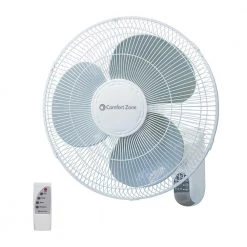 Comfort Zone 16 in. Quiet 3-Speed Wall Mount Fan with Remote Control, Timer and Adjustable Tilt in White