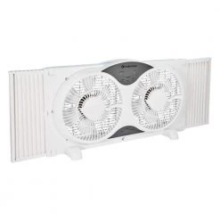 Comfort Zone 9 in. 3-Speed Expandable Reversible Twin Window Fan with Remote Control and Removable Cover and Bug Screen