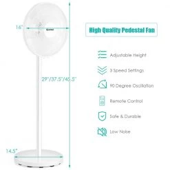 Costway 29 in. x 37.5 in. x 45.5 in. Oscillating Pedestal Fan with Remote Control 10 Costway 29 in. x 37.5 in. x 45.5 in. Oscillating Pedestal Fan with Remote Control -Fans Shop white costway pedestal fans es10006us wh c3 1000