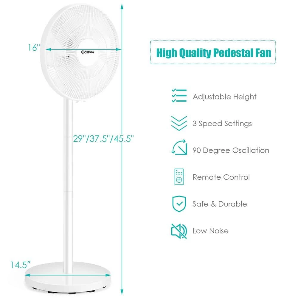 Costway 29 in. x 37.5 in. x 45.5 in. Oscillating Pedestal Fan with Remote Control 3 Costway 29 in. x 37.5 in. x 45.5 in. Oscillating Pedestal Fan with Remote Control - Image 3