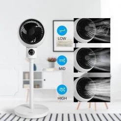 Edendirect 7 in. Circulating Stand Fan with Remote Standing Fans Ocillation 70° Pedestal Fan 3-Speeds,15-Hours Timing LED Display -Fans Shop white edendirect pedestal fans dhs ra 05 44 1000