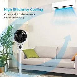 Edendirect 7 in. Circulating Stand Fan with Remote Standing Fans Ocillation 70° Pedestal Fan 3-Speeds,15-Hours Timing LED Display -Fans Shop white edendirect pedestal fans dhs ra 05 fa 1000