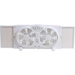 GENESIS Twin Window Fan with 9 in. Blades Adjustable Thermostat and Max Cool Technology ETL Certified -Fans Shop white genesis window fans a1windowfan 1f 1000
