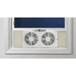 Lasko 9 in. Remote Control Electronically Reversible Twin Window Fan with Thermostat -Fans Shop white lasko window fans w09550 4f 1000