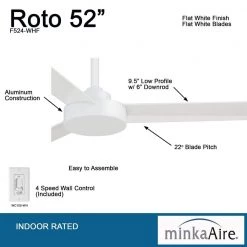 MINKA-AIRE Roto 52 in. Indoor White Ceiling Fan with Wall Control -Fans Shop white minka aire ceiling fans without lights f524 whf c3 1000
