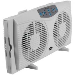 Optimus 8 in. Reversible Twin Window Fan with Thermostat -Fans Shop white optimus window fans 98578922m 4f 1000