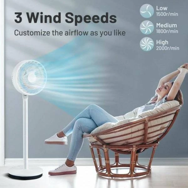 Aoibox Adjustable-Height 9 in. 3 Speed White Portable Oscillating Pedestal Fan 6 Aoibox Adjustable-Height 9 in. 3 Speed White Portable Oscillating Pedestal Fan - Image 6