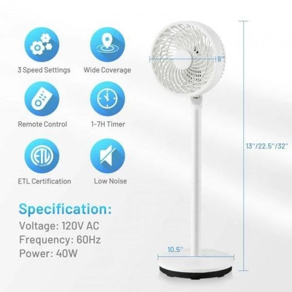 Aoibox Adjustable-Height 9 in. 3 Speed White Portable Oscillating Pedestal Fan 7 Aoibox Adjustable-Height 9 in. 3 Speed White Portable Oscillating Pedestal Fan - Image 7