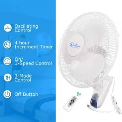 Tidoin 16 in. 3-Speed Mounted Wall Fan with Adjustable Tilt and Remote Control in White -Fans Shop white wall mounted fans dhs ydhf git16 44 1000