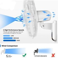 Tidoin 16 in. 3-Speed Mounted Wall Fan with Adjustable Tilt and Remote Control in White -Fans Shop white wall mounted fans dhs ydhf git16 fa 1000