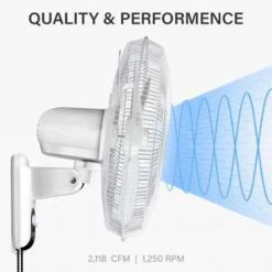 Aoibox 16 in. Simple Household White Wall Mount Fans Adjustable Tilt, Oscillates 90-Degrees Horizontally, 3-Speed Settings -Fans Shop white wall mounted fans snmx032 1f 1000