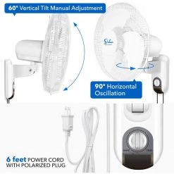 Aoibox 16 in. Simple Deluxe Household Pedestal White Wall Mount Fans Oscillating Quiet Operation Adjustable Tilt (2-Pack) -Fans Shop white wall mounted fans snmx033 4f 1000