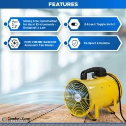 Comfort Zone 8 in. Blower Fan Industrial Utility -Fans Shop yellow comfort zone blower fans czbu80 4f 1000