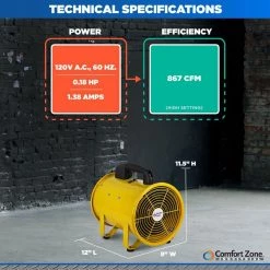 Comfort Zone 8 in. Blower Fan Industrial Utility -Fans Shop yellow comfort zone blower fans czbu80 d4 1000