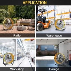 Aoibox 24 in. Yellow 3-Speed High Velocity Metal Drum Fan Circulation for Industrial Commercial, Residential Shop Air Movement 12 Aoibox 24 in. Yellow 3-Speed High Velocity Metal Drum Fan Circulation for Industrial Commercial, Residential Shop Air Movement -Fans Shop yellow industrial fans snmx3094 fa 1000
