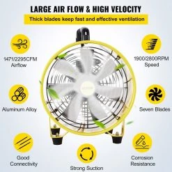 VEVOR Pivoting Utility Blower Fan 12 in. 550 Watt 1471 and 2295 CFM Portable Ventilator with 16 ft. Duct Hose for Exhausting 11 VEVOR Pivoting Utility Blower Fan 12 in. 550 Watt 1471 and 2295 CFM Portable Ventilator with 16 ft. Duct Hose for Exhausting -Fans Shop yellow vevor blower fans gygfjst12csscd5m1v1 1f 1000