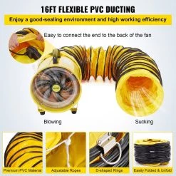 VEVOR Pivoting Utility Blower Fan 12 in. 550 Watt 1471 and 2295 CFM Portable Ventilator with 16 ft. Duct Hose for Exhausting 12 VEVOR Pivoting Utility Blower Fan 12 in. 550 Watt 1471 and 2295 CFM Portable Ventilator with 16 ft. Duct Hose for Exhausting -Fans Shop yellow vevor blower fans gygfjst12csscd5m1v1 44 1000