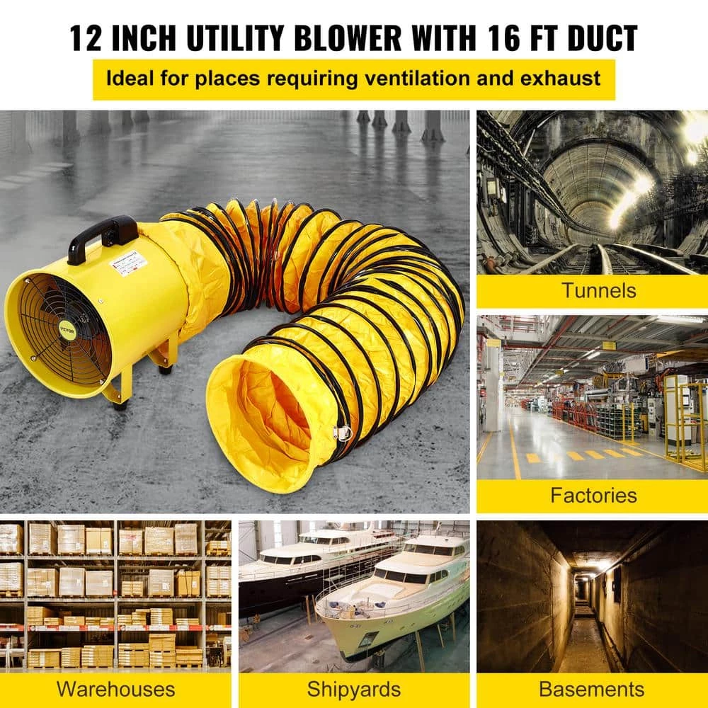 VEVOR Pivoting Utility Blower Fan 12 in. 550 Watt 1471 and 2295 CFM Portable Ventilator with 16 ft. Duct Hose for Exhausting 2 VEVOR Pivoting Utility Blower Fan 12 in. 550 Watt 1471 and 2295 CFM Portable Ventilator with 16 ft. Duct Hose for Exhausting - Image 2