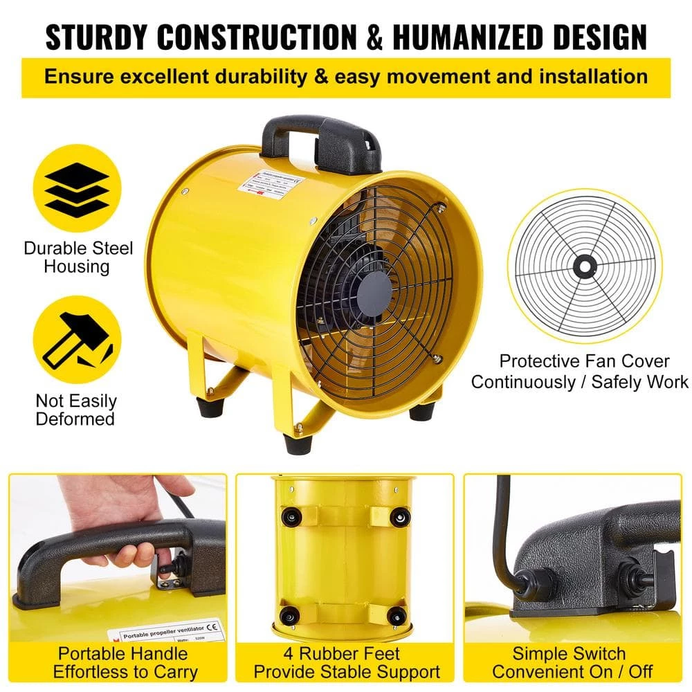 VEVOR Pivoting Utility Blower Fan 12 in. 550 Watt 1471 and 2295 CFM Portable Ventilator with 16 ft. Duct Hose for Exhausting 6 VEVOR Pivoting Utility Blower Fan 12 in. 550 Watt 1471 and 2295 CFM Portable Ventilator with 16 ft. Duct Hose for Exhausting - Image 6