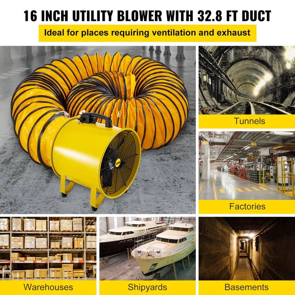 VEVOR Pivoting Utility Blower Fan 16 in. 1100 Watt 2160 3178 CFM High Velocity Ventilator with 32.8 ft. Duct Hose for Jobsite 2 VEVOR Pivoting Utility Blower Fan 16 in. 1100 Watt 2160 3178 CFM High Velocity Ventilator with 32.8 ft. Duct Hose for Jobsite - Image 2