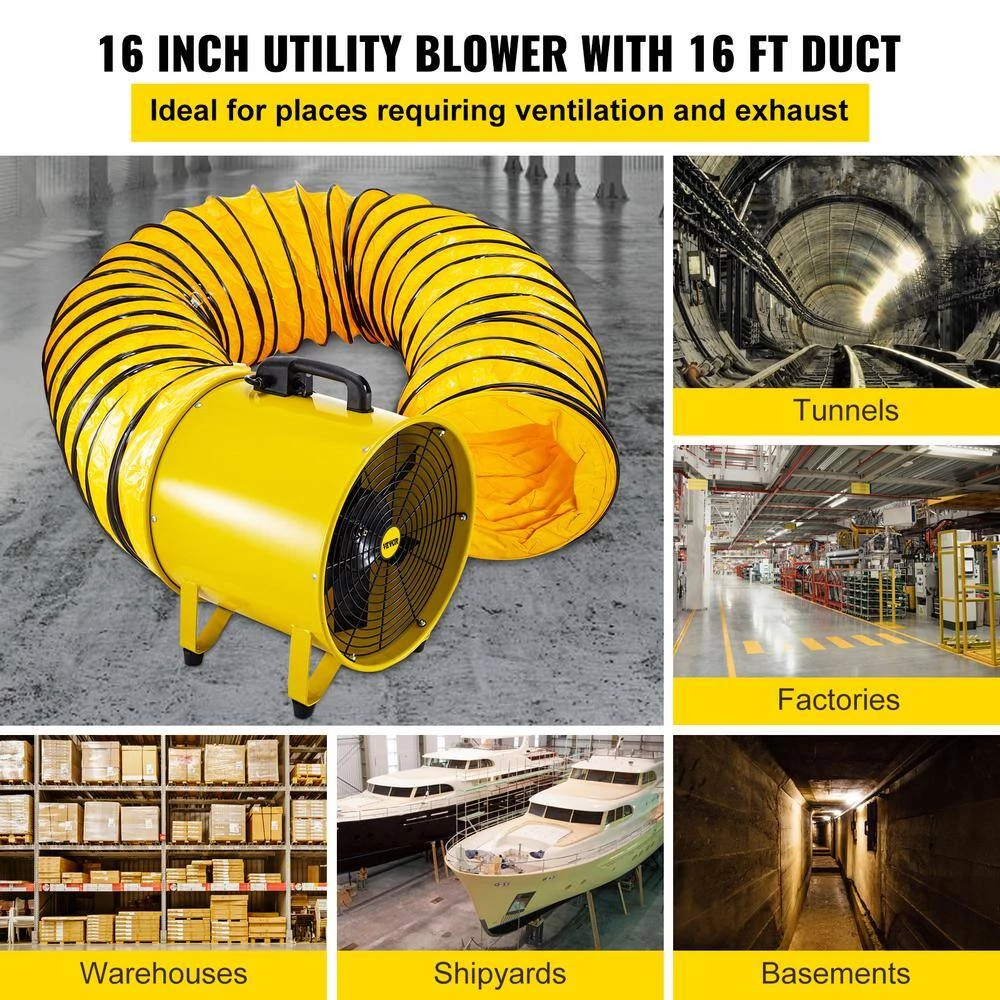 VEVOR Pivoting Utility Blower Fan 16 in. 1100 Watt High Velocity Ventilator with 16 ft. Duct Hose for Jobsite Fume Exhausting 2 VEVOR Pivoting Utility Blower Fan 16 in. 1100 Watt High Velocity Ventilator with 16 ft. Duct Hose for Jobsite Fume Exhausting - Image 2